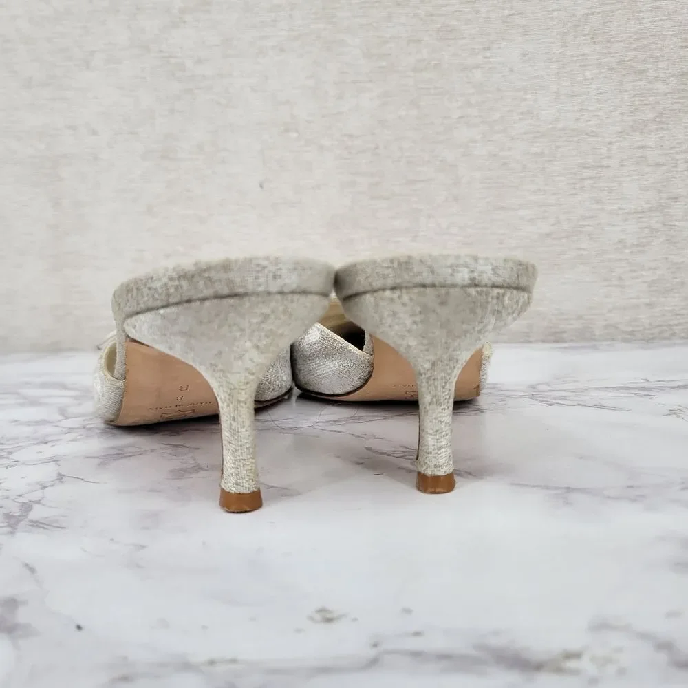 Shannon Britt Italian Silver Kitten Heel Mules Formal Bridal Evening - Picture 12 of 16